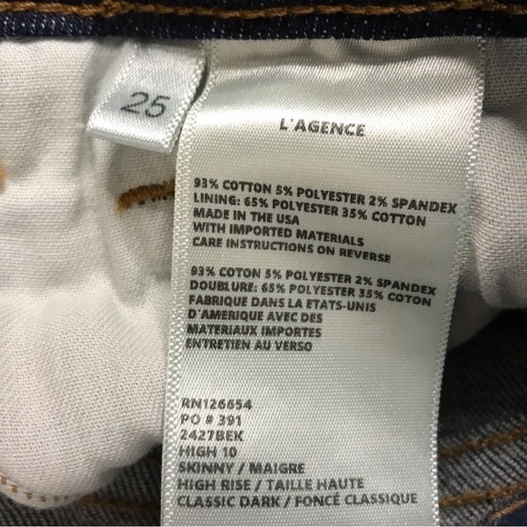 New! L'AGENCE Distressed High Line Jean Skinny Classic Dark Raw Hem Jeans - Picture 9 of 9